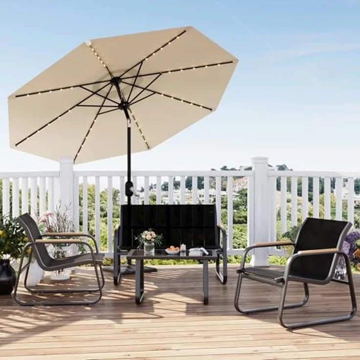 GarveeHome Gartenmöbel Set 4-TLG, Textilene Balkonmöbel Set mit Tisch, Sofa und 2 Stühlen, Stahl, Sitzgruppefür Garten, Balkon, Außen – Bild 6