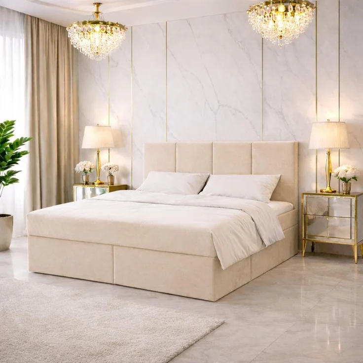 KRISAN MÖBEL Kontinentalbett DREAM1 Beige, Premium-Komfort für Ihr Schlafzimmer mit 2 Bettkasten, Bonell-Federkern Matratze und Topper, 200 x 200 cm – Bild 2
