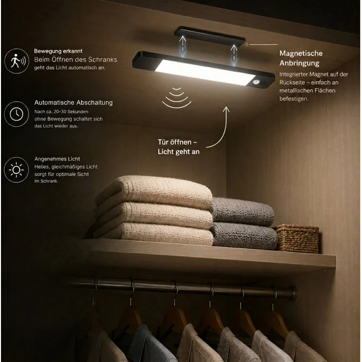 Hanseatic LED Unterbauleuchte / Schrankbeleuchtung / Lichtleiste LUBLUGHK223, Bewegungsmelder, Dimmfunktion, Ein-/Ausschalter, Sensorschalter, LED fest integriert, Neutralweiß, Akkubetrieb, 4000 K – Bild 2