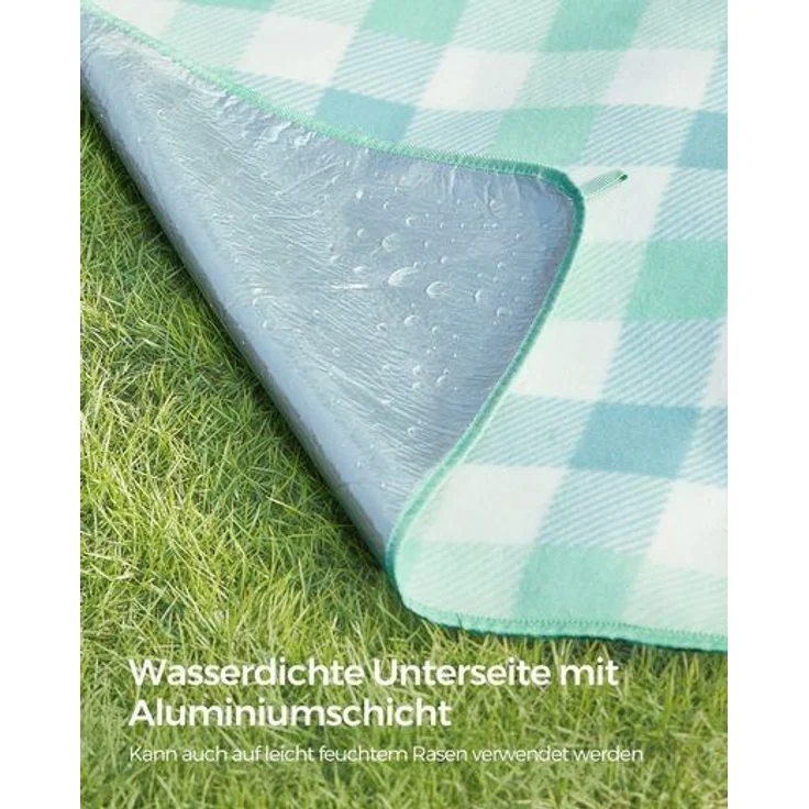 Songmics Picknickdecke, wasserdicht, maschinenwaschbar & faltbar, Polyester grün / weiß, 200 x 200 cm – Bild 4
