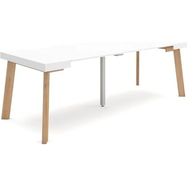 Skraut Home | Ausziehbarertisch | Multifunktionaler ausziehbarer | 220 | Für 10 Gäste | Hölzerne Beine | Moderner Stil | Weiß