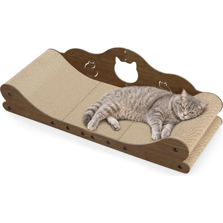 Gimars XXL Katzen Kratzbrett 78 cm im Sofa-Design, Kratzpappe für Katzen, Katzenkratzbretter & Katzenbett, Möbel-Schutz für große Katzen und Mehrkatzenhaushalte, Walnuss