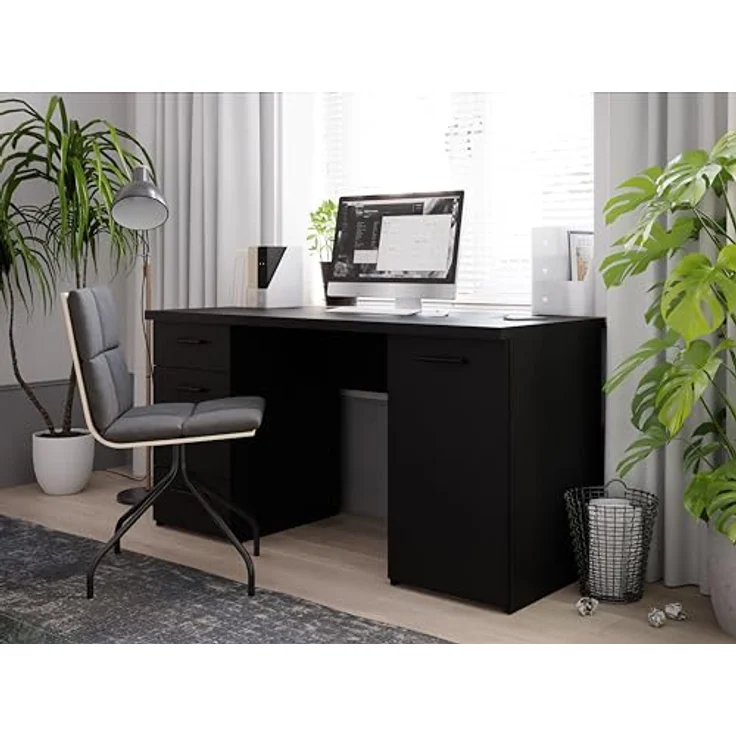 FORTE NET106 Schreibtisch, Engineered Wood, schwarz, 145 x 76,3 x 60 – Bild 3