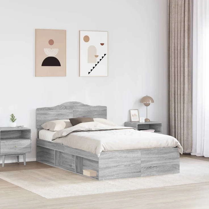 vidaXL Bettrahmen Graues Sonoma 120 x 190 cm Massives Kiefernholz 3412930 – Bild 2