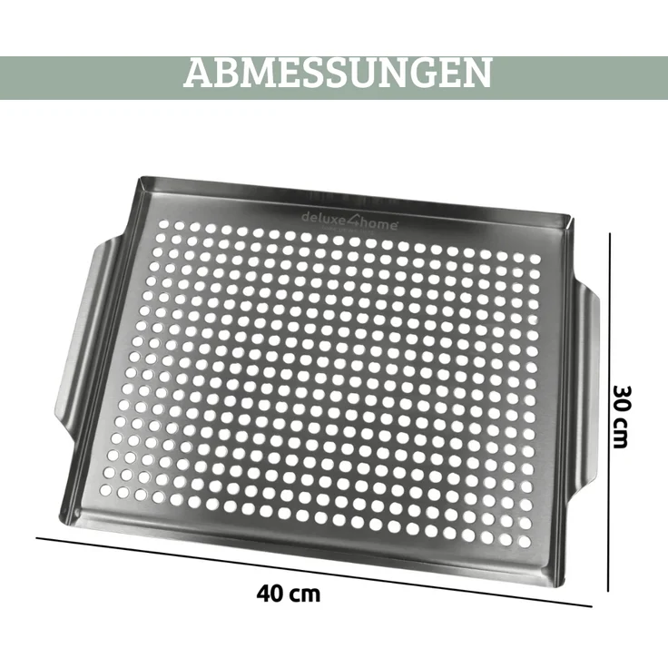 Grillschale Edelstahl für Gasgrill & Holzkohlegrill - 30x40cm | Grillplatte mit Löcher für Grillgemüse Grillzubehör Spülmaschinengeeignet – Bild 2