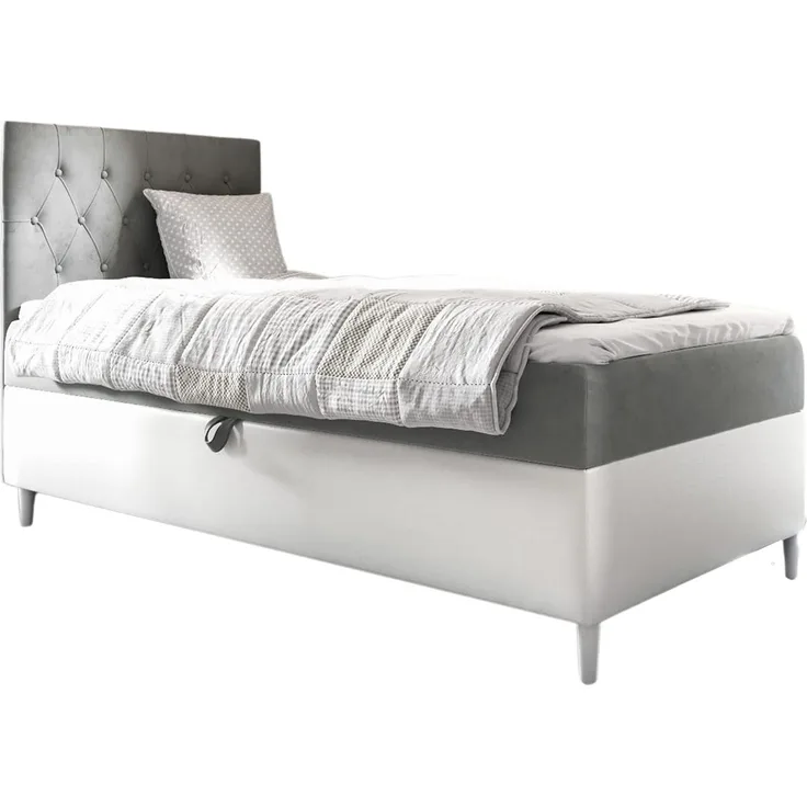 MEBLINI Kinderbett mit Bettkasten FILIPPO 1 90x200 Links – H3/Grau Samt Gepolstert Einzelbett mit Matratze - Polsterbett mit Stauraum - Bett mit Kopfteil – Stauraumbett
