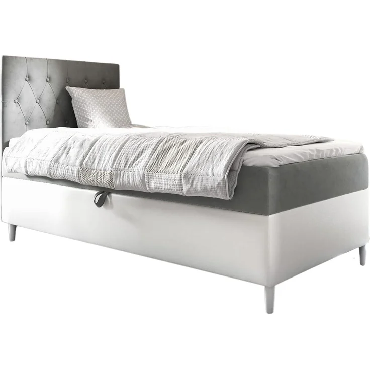 MEBLINI Kinderbett mit Bettkasten FILIPPO 1 90x200 Links – H3/Grau Samt Gepolstert Einzelbett mit Matratze - Polsterbett mit Stauraum - Bett mit Kopfteil – Stauraumbett – Bild 1