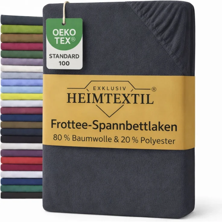 EXKLUSIV HEIMTEXTIL Frottee Spannbettlaken 90 - 100 x 200 cm Anthrazit 80% Baumwolle 20% Polyester Öko - Tex Zertifiziert Bed-Sheet Bettlaken Spannbetttuch Topper Leinentuch – Bild 1