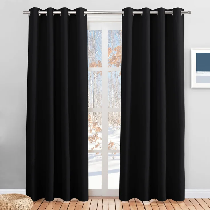 PONY DANCE Blickdichte Vorhänge mit Ösen Thermogardinen Kälteschutz | 2er Set H220 x B140 cm, Schwarz, Gardinen Verdunkelung, Kälteschutz, Sichtschutz, UV-Schutz, für Schlafzimmer Wohnzimmer