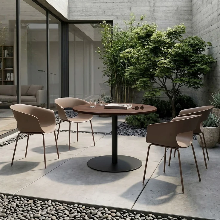 MELAYR, Gartenstühle 4er Set ergonomisch Balkonstühle mit Ausschnittdesign Armlehne Wetterfest, 61 x 51 x 74 cm, Kaffee – Bild 4