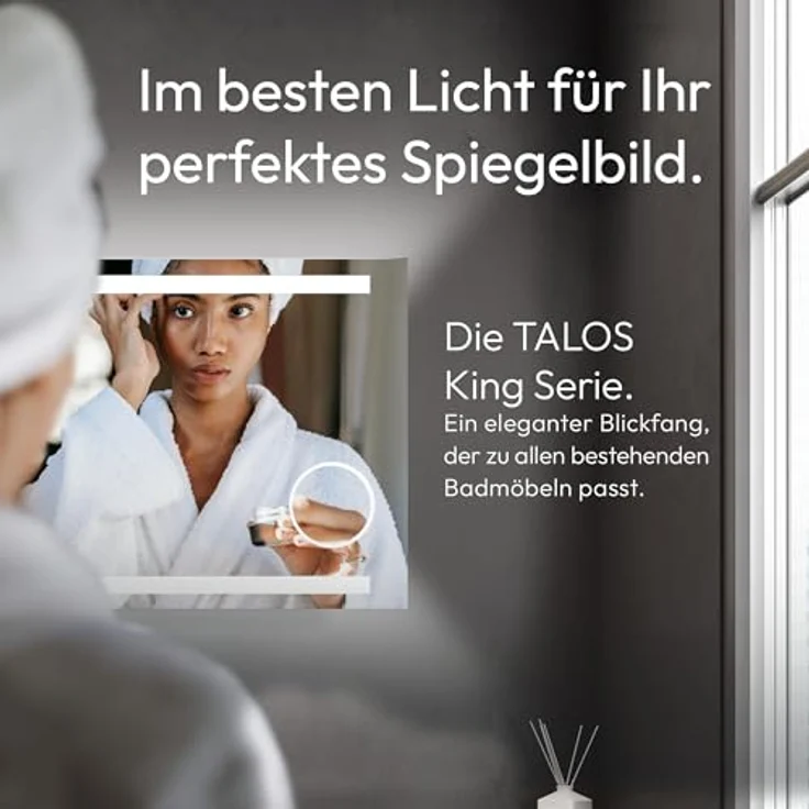 Talos King Badspiegel mit Beleuchtung, LED Badezimmerspiegel 120x60 cm, Wandspiegel mit beleuchtetem Kosmetikspiegel, Digitaluhr und neutralweißem Licht – Bild 2