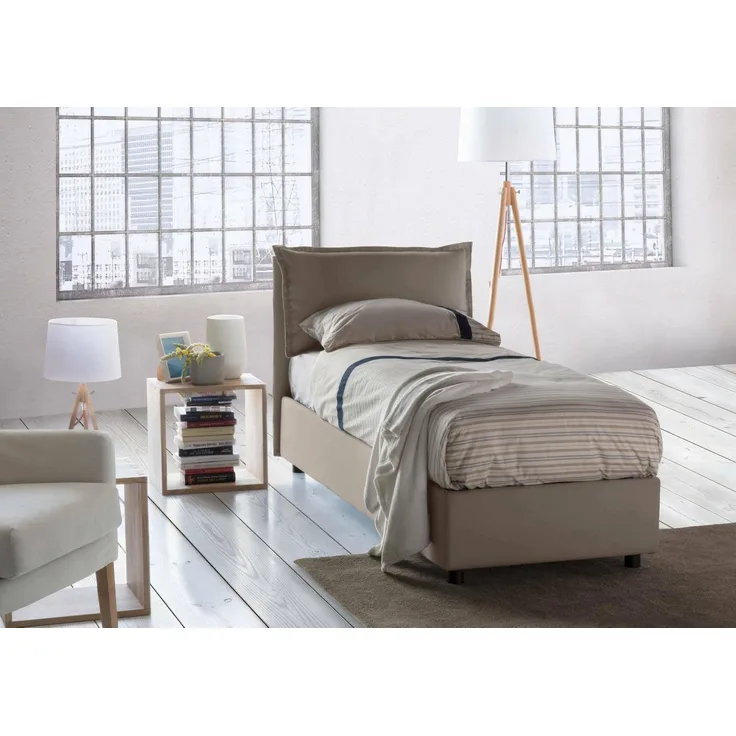 Talamo Italia - Vanessa Einzelbett, Bettkasten mit Stoffbezug, 100 % Made in Italy, Öffnung vorne, geeignet für Matratze 80x190 cm, Taupe