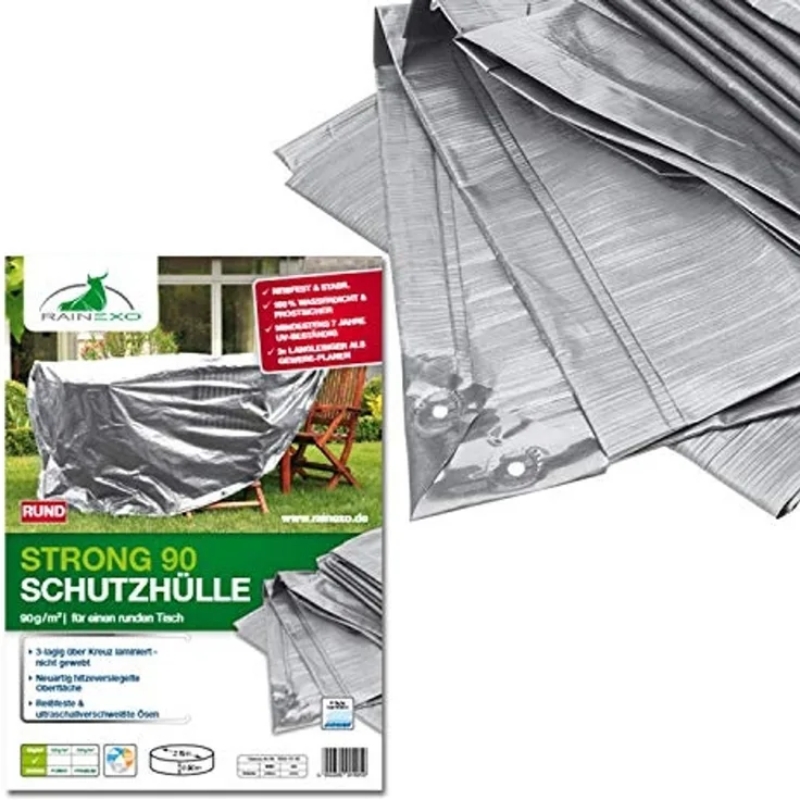 Bio Green Schutzhülle für Tisch rund, hochreißfest, Silber, Möbelabdeckung, RX90TRSG