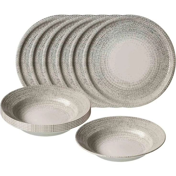 Presotto Rimini 12-teiliges Pizza- und Pasta-Set, grau, Steinzeug, spülmaschinenfest, handwerkliches Struktur Dessin