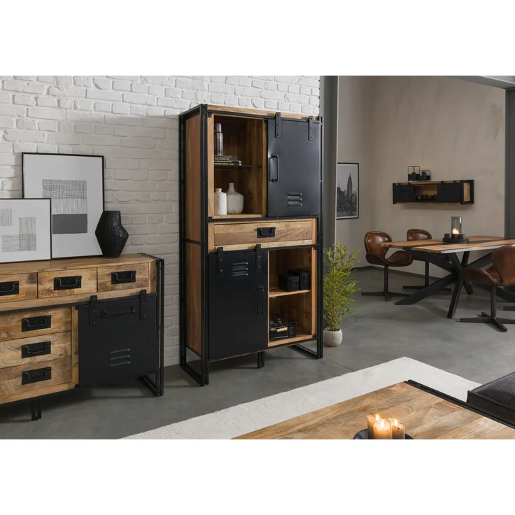 Wohnzimmerschrank Mango 105x45x195 natur klar lackiert / Metall schwarz BLACKBURN #105 – Bild 2