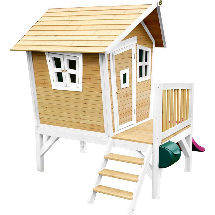 AXI Spielhaus Robin mit lila Rutsche Stelzenhaus in Braun & Weiß aus FSC Holz für Kinder | Braun, weiß, Lila | Holz | 177 cm – Bild 5