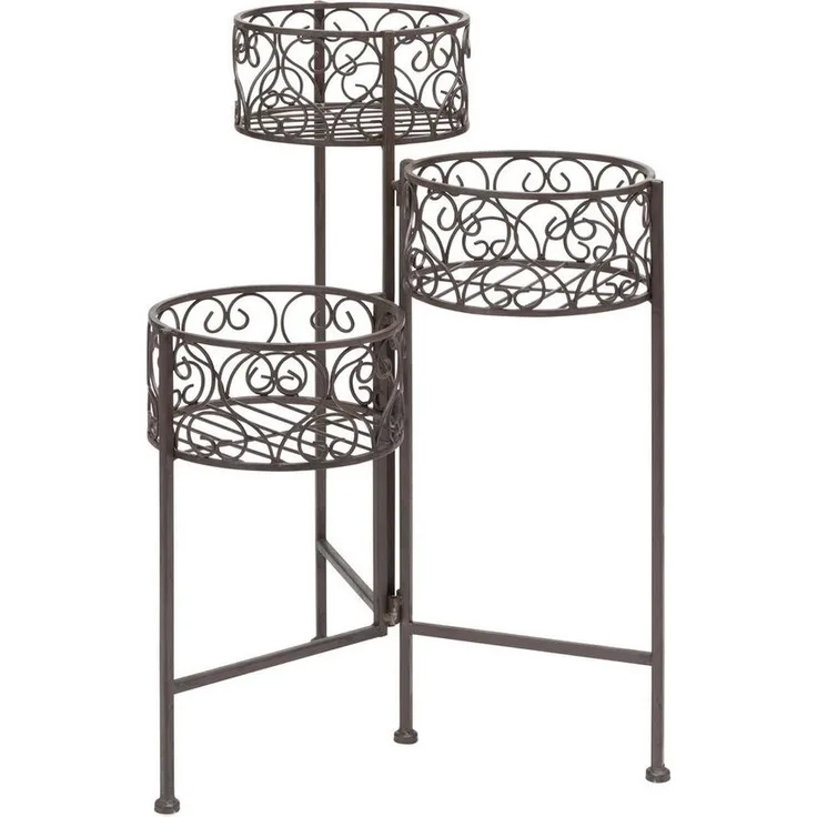 Dehner Blumenständer Blumenhocker Antik, 65 x 49 x 37.5 cm, Eisen pulverbeschichtet, braun, Pflanzentreppe im nostalgischen Design bietet Platz für 3 Pflanzen