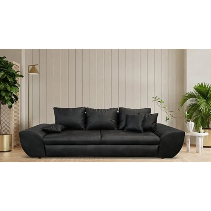 Big-Sofa mit Schlaffunktion und Bettkasten XXL Couch im Vintage Look in Schwarz – Bild 6