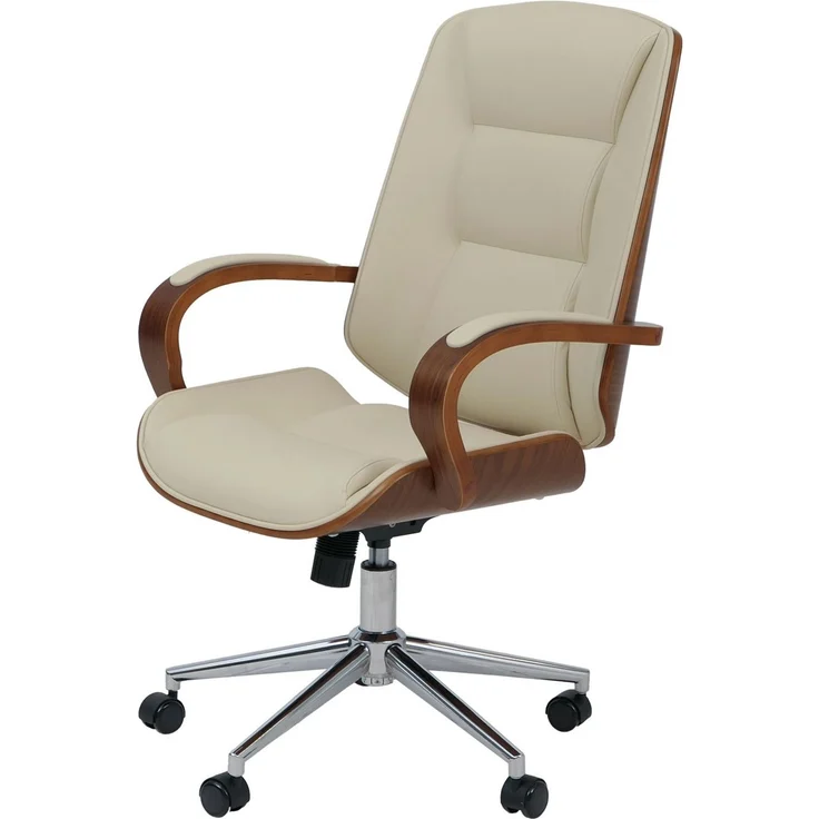 Bürostuhl HWC-O83, Drehstuhl Chefsessel, Kunstleder (280g/m²) Bugholz FSC®-zertifiziert Walnuss-Optik ~ creme – Bild 6