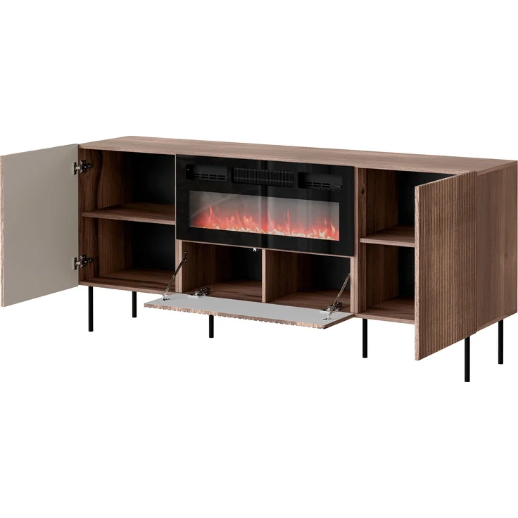 Mirjan24 'Trigev' Kommode mit 2 Drehtüren und Klappe, elektrischer Kamin, Laminatplatte nuss warmia, 81 x 42 x 181 cm – Bild 4