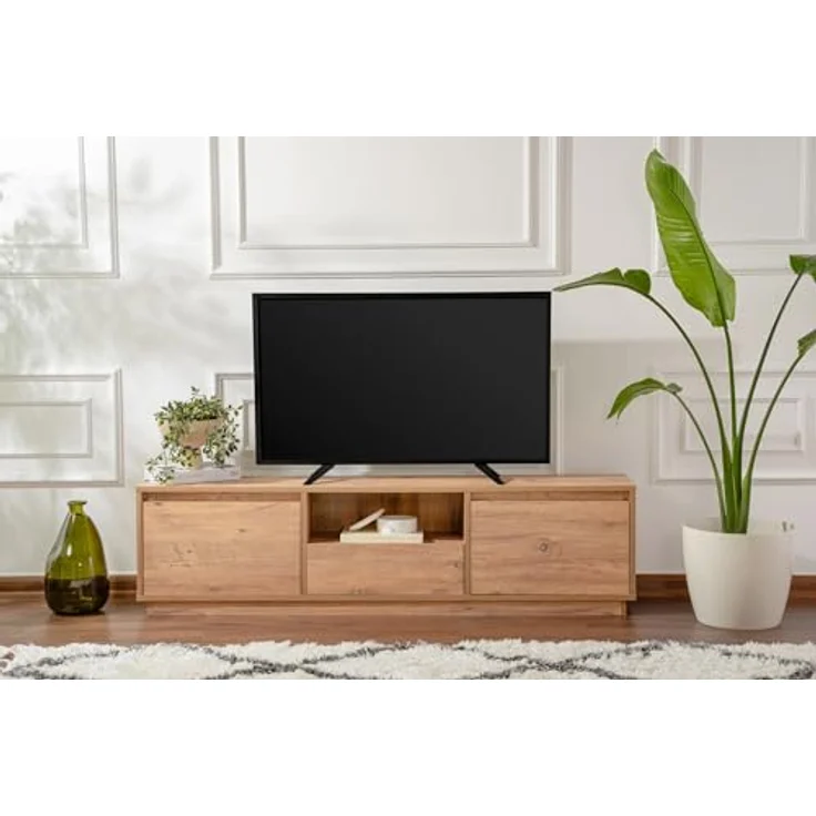 Calicosy TV-Möbel, Beige, Lowboard aus melaminbeschichtetem Holzwerkstoff, 160 cm x 42 cm x 29.5 cm, viel Stauraum für das Wohnzimmer – Bild 2
