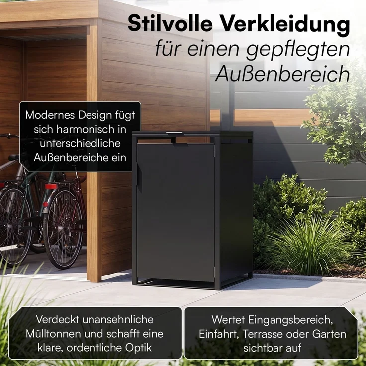 STEELSØN 'Thoria' Mülltonnenbox 1er je 240 Liter, graphitschwarz, Mülltonnenverkleidung aus Stahl, wetterfest, 116x80x69 cm, Müllbox für 1 Tonne – Bild 10