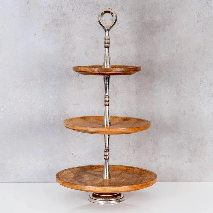 Levandeo® Etagere, Holz Etagere 3 Etagen H60cm Mangoholz Metall Servierplatte – Bild 2