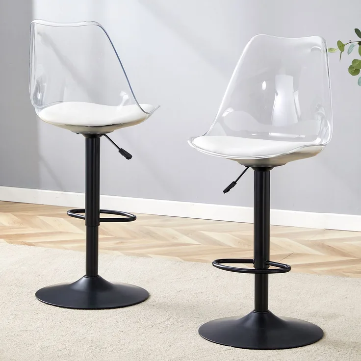 Barhocker H 120 x T 45.7 x B 53.3 cm transparent, höhenverstellbar, 360° drehbar, Metall/Kunststoff, 2 Stück