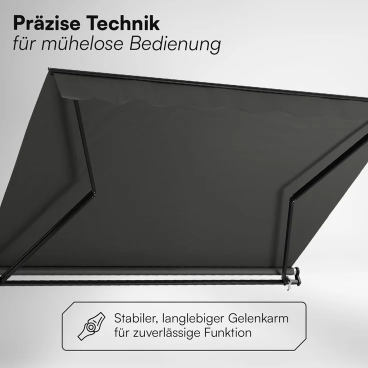 STEELSØN 'Kestria' Gelenkarmmarkise 300x250 cm, anthrazit, wetterfest und blickdicht, Markise mit Aluminium-Kassette und Wandhalterung, Balkonmarkise mit Handkurbel – Bild 6
