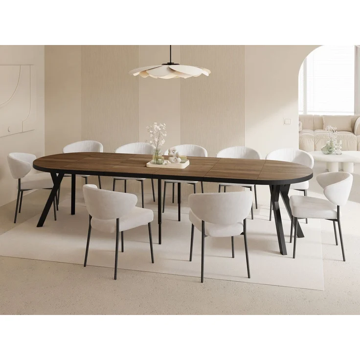 WFL GROUP Esstisch Twixy ausziehbar rund industrial mit schwarzen Holzbeinen (MADE IN EU, erhältlich in 2 Größen – Durchmesser 100 cm, ausziehbar auf 250/300 cm), XXL groß extra lang Ausziehtisch für 5-16 oder 5-14 Personen – Bild 5