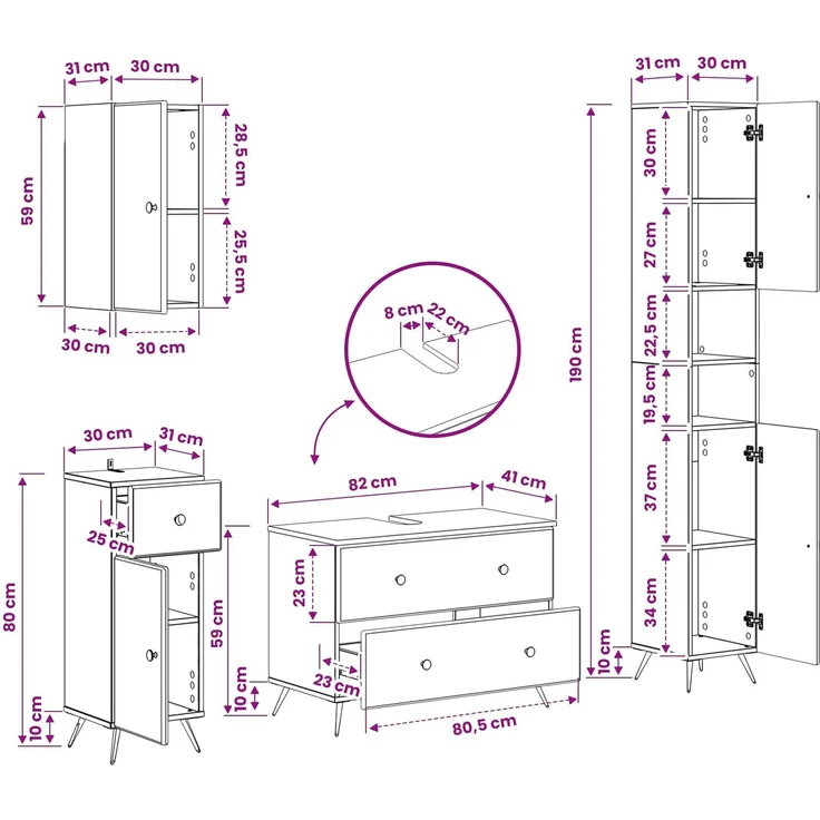 vidaXL 4-teiliges Badezimmer-Schrank-Set BREDA Betongrau Holzwerkstoff 3417966 – Bild 11