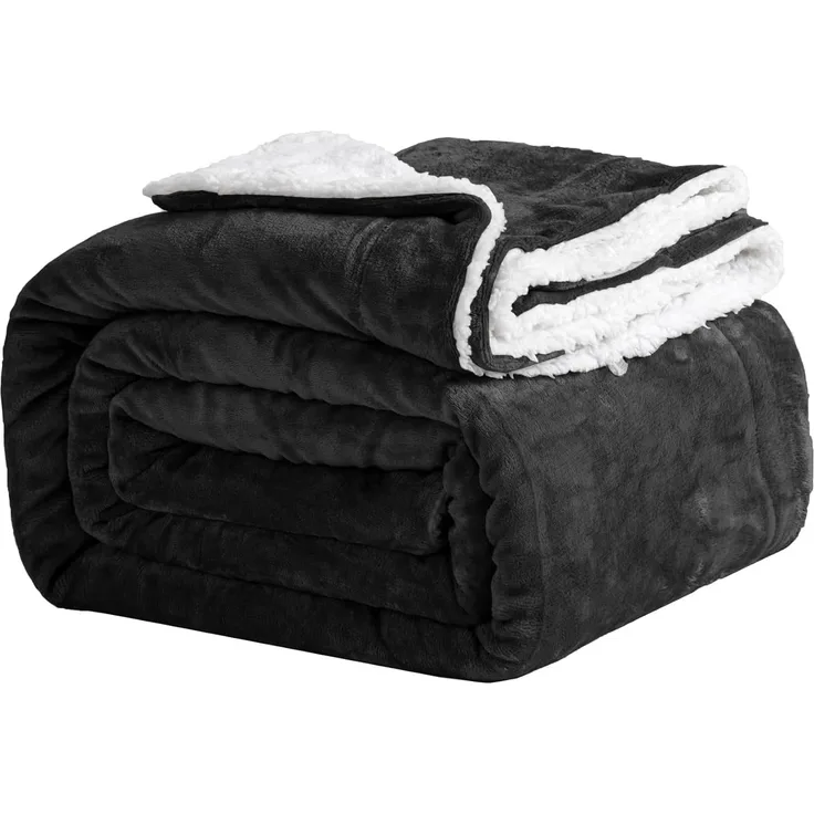 Good Nite Kuscheldecke 130x150 cm Schwarz Fleecedecke Wohndecke Decke Sherpa Sofaüberwurf Couchdecke Warm Winter Weich (Schwarz, 130x150 cm)