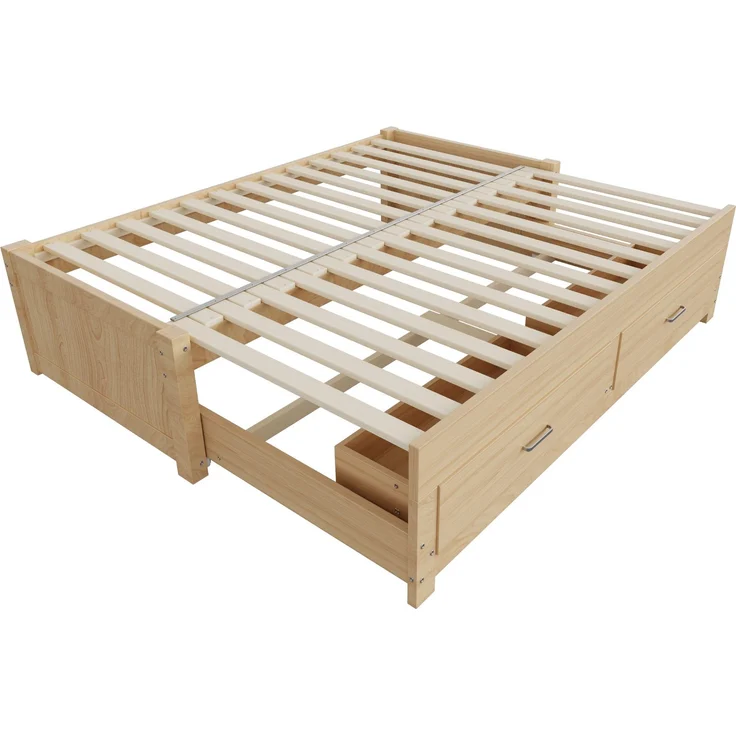 ZUBALIYA Tagesbett 90/180 × 190 cm, Holz, Ausziehbett, Schubladen, Lattenrost, Naturholz – Bild 12