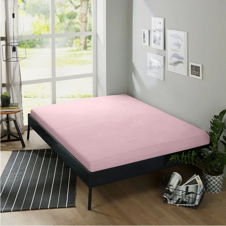 Erwin Müller Spannbettlaken Spannbettlaken "Erding", Frottee, Gummizug: Rundumgummi, (1 Stück), Frottee-Stretch Uni, Rose, Spannbettlaken | 90x190 - 100x200 cm – Bild 3