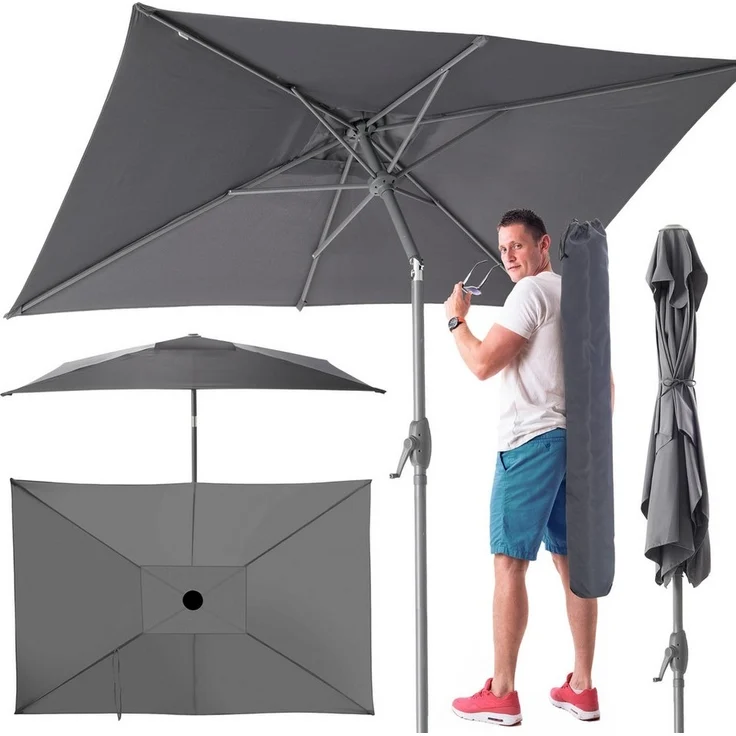 TOM Sonnenschirm mit Kurbel 140x210cm Rechteckig inklusive Kühltasche, Tragetasche, 34mm Standrohr, 180 g/m² Polyester – Bild 5
