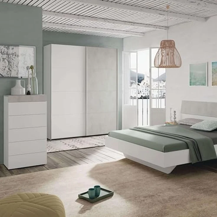 Habitdesign, Kommode mit 5 Schubladen – moderner Sinfonier in Artik weiß & Zementgrau, platzsparender Schubladenschrank für Schlafzimmer oder Büro, Maße: 61 x 118 x 40 cm (B x H x T), Modell Tekkan – Bild 2