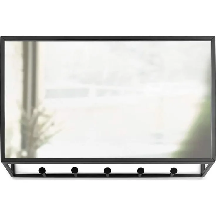 Umbra Cubiko Organizer Spiegel mit Ablage, Badezimmerspiegel, Schminkspiegel, Wandspiegel, Flurspiegel, Schwarz, 33 cm, 1012828-040