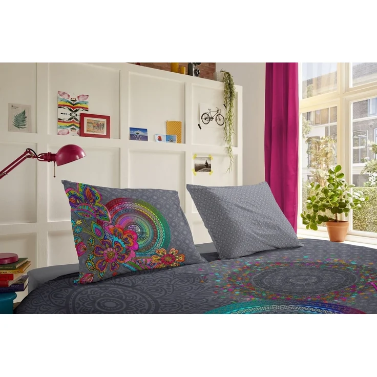 Traumschloss Bettwäsche Comfort Baumwolle, Flanell, 2 teilig, bunte Mandalas auf grauem Hintergrund – Bild 2