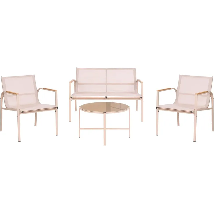Lounge Set mit Tisch 4-Sitzer LEDRO Metall Beige