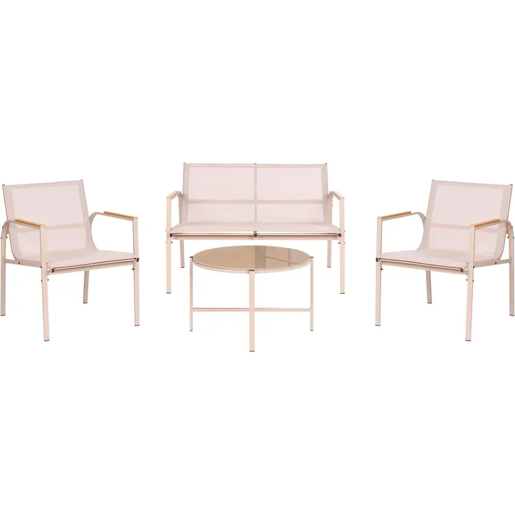 Lounge Set mit Tisch 4-Sitzer LEDRO Metall Beige – Bild 1