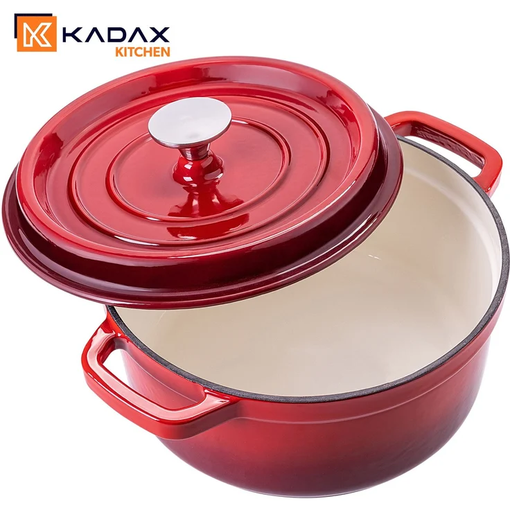 KADAX Gusseisentopf 4,5 Liter, Ø 23 cm, Schmortopf aus emailliertem Gusseisen, Rund Topf mit Deckel, Bräter zum Schmoren, Braten, Kochen & Backen, Bratentopf (Rot) – Bild 6