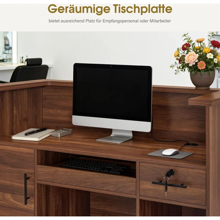 BarberPub Empfangstheke mit 2 Schubladen, Rezeptionstisch Braun R9760 – Bild 6