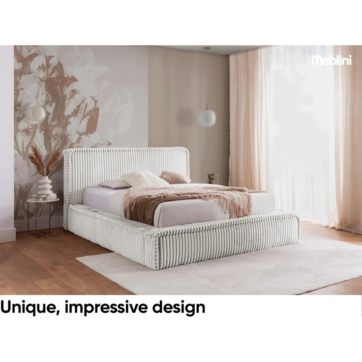 MEBLINI Polsterbett 200x200 mit Lattenrost mit Matratze - MESUT - Hellgrau Cordstoff - Bubble Bett - Cloud Bett - Marshmallow Bed - Kopfteil Bett mit Stauraum – Bild 2