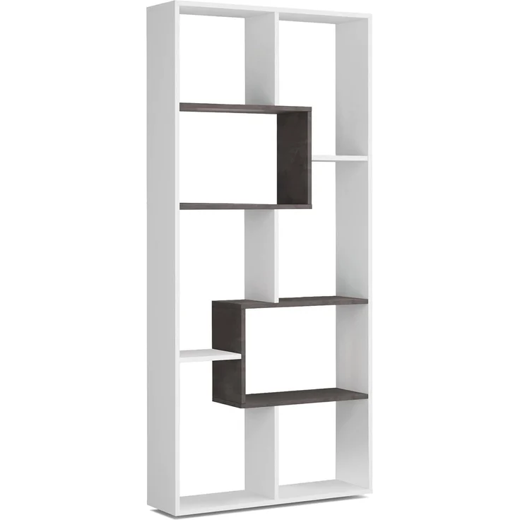 Dmora - Bücherregal Fremont, Multipositions-Bücherregal mit 8 Fächern, Büroregal, Regal als Raumteiler, cm 80x25h180, Weiß und Oxid – Bild 3