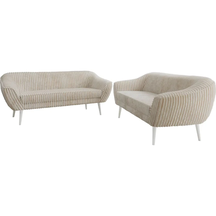 Wohnzimmerset Möbelset PIRS 3-3, Armlehnen, Wellenfederung, weiße Füße, Dreisitzer Sofa, Polstermöbel Set - Hellgrau Velvet – Bild 7