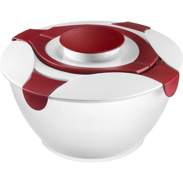 Westmark Salatbutler/-schüssel mit Tragegriffen und Dressing-Behälter, Fassungsvermögen: 6,5 Liter, Kunststoff, Praktika, Transparent/Weiß/Rot, 2422227R