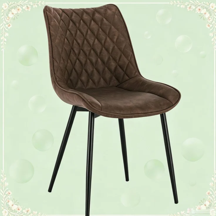 Essstuhl 46 x 40,5 x 85,5 cm im 2er-Set aus braunem Kunstleder mit ergonomischer Rückenlehne – Bild 5