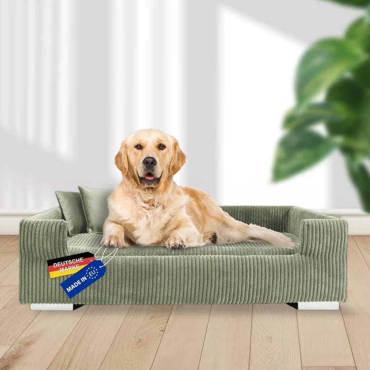 Rohrschneider Tiersofa Hundesofa Cord hoher Rand, waschbarer Bezug 4 Farben, robuster Cordstoff aus 100% Polyester, inkl. 2x Dekokissen – Bild 1