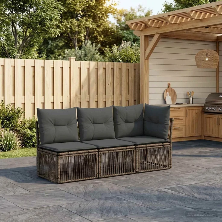 vidaXL Gartensofa-set 3 stk. 3-Sitzanzahl Grau Poly-Rattan 3434177 – Bild 1