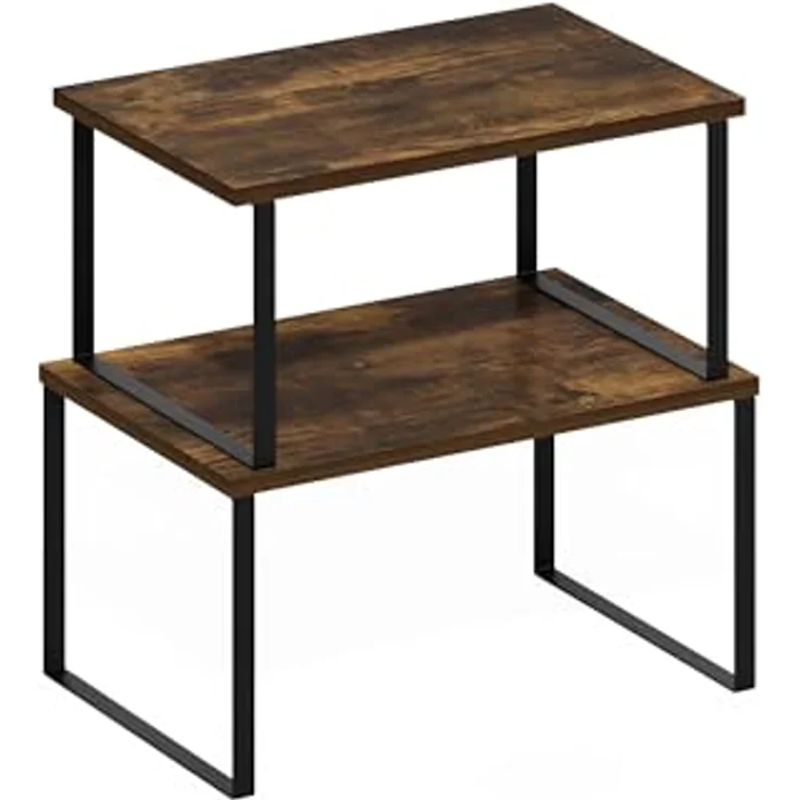 Furinno Ravel Mehrzweck erweiterbare, stapelbare Küchenarbeitsplattenregale, 2er-Set, Amber Pine/Schwarz – Bild 7
